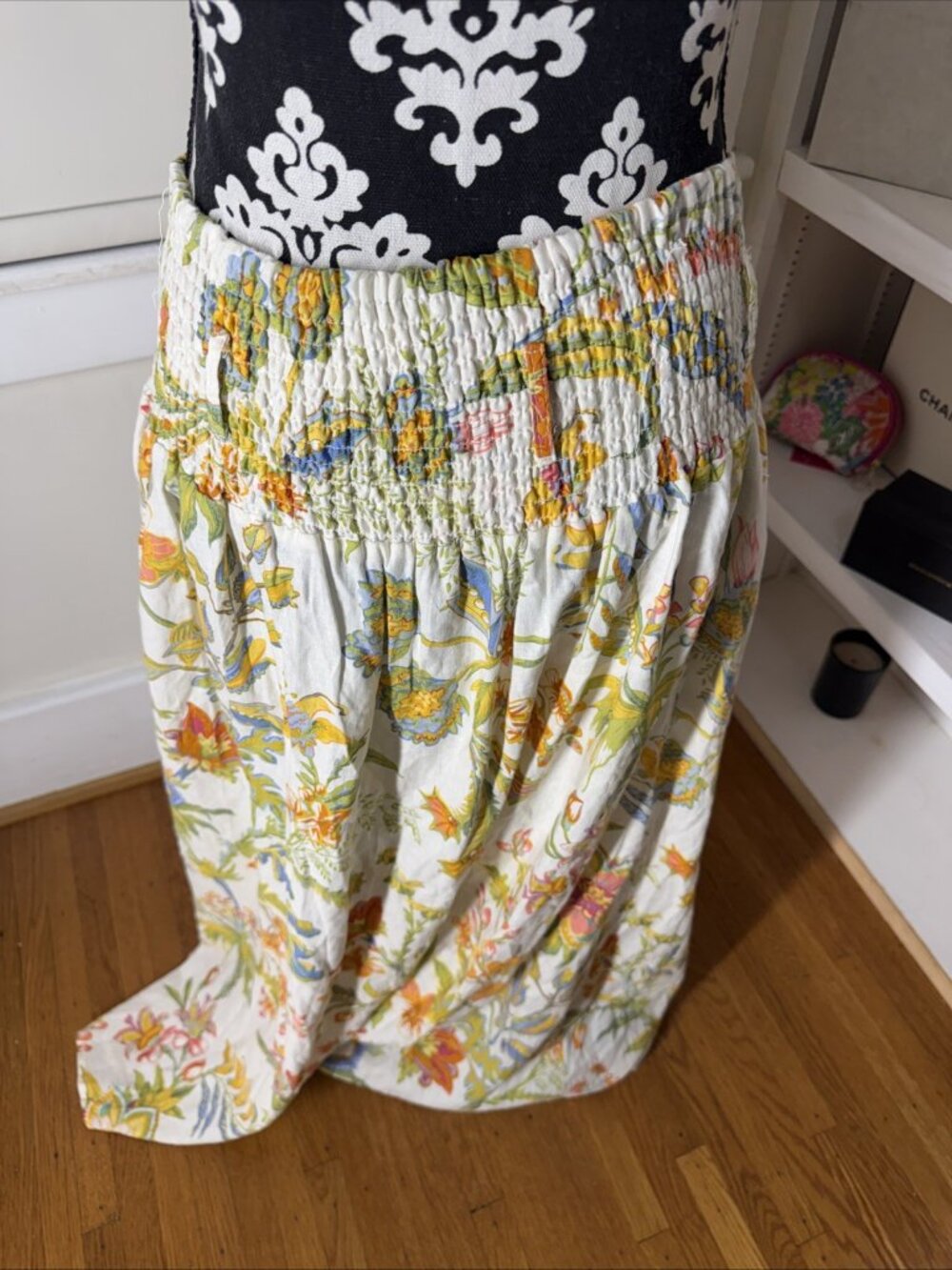Rachel Zoe Women M Cream Maxi Colorful Floral Bohemian Linen Blend Skirt Stretch - Picture 5 of 10